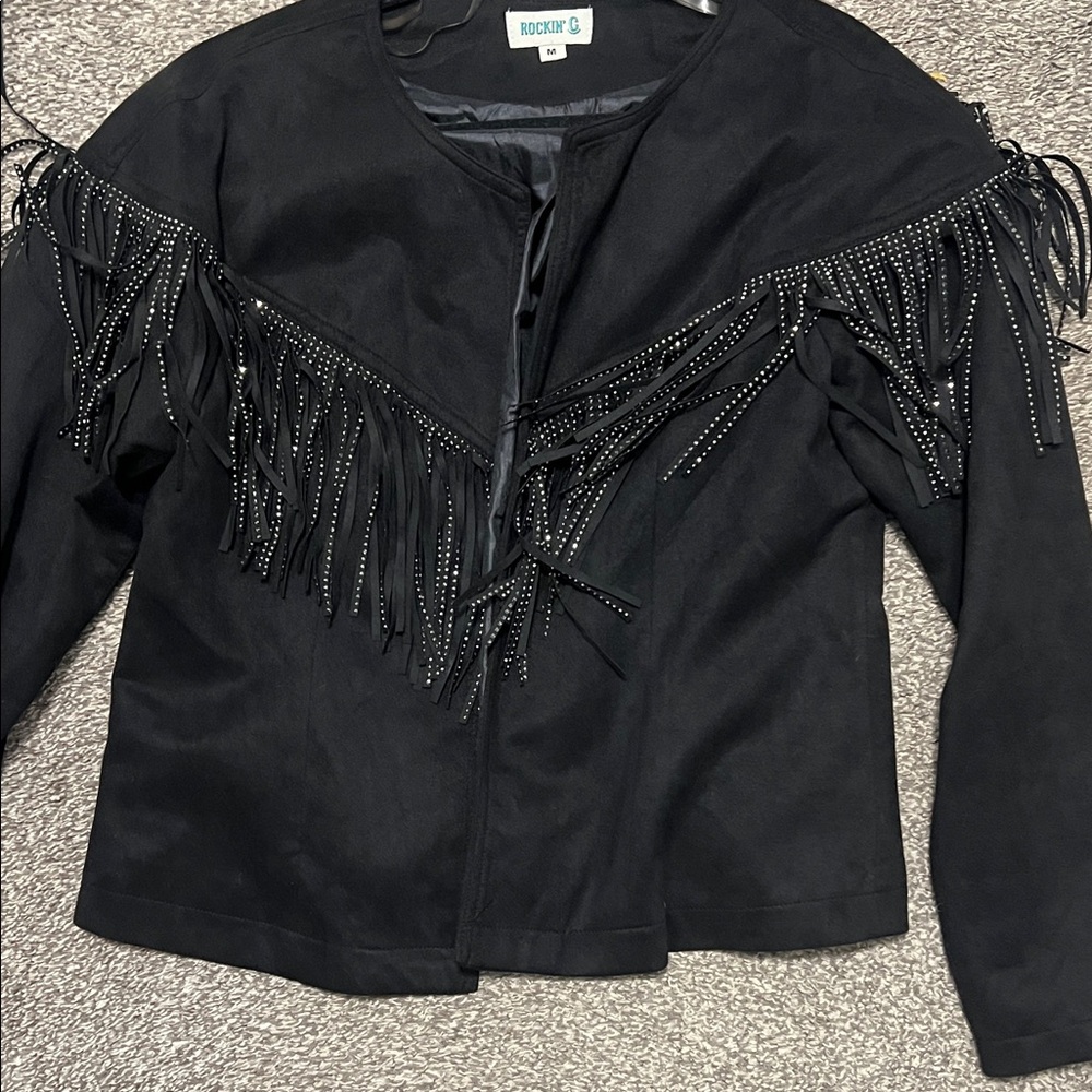 Rockin C Black Fringe Stud Detail Women's Jacket